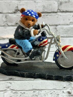 Teddy Bear Figurine Hamilton Collection Born to Ride Motorcycle Bike Harley USA